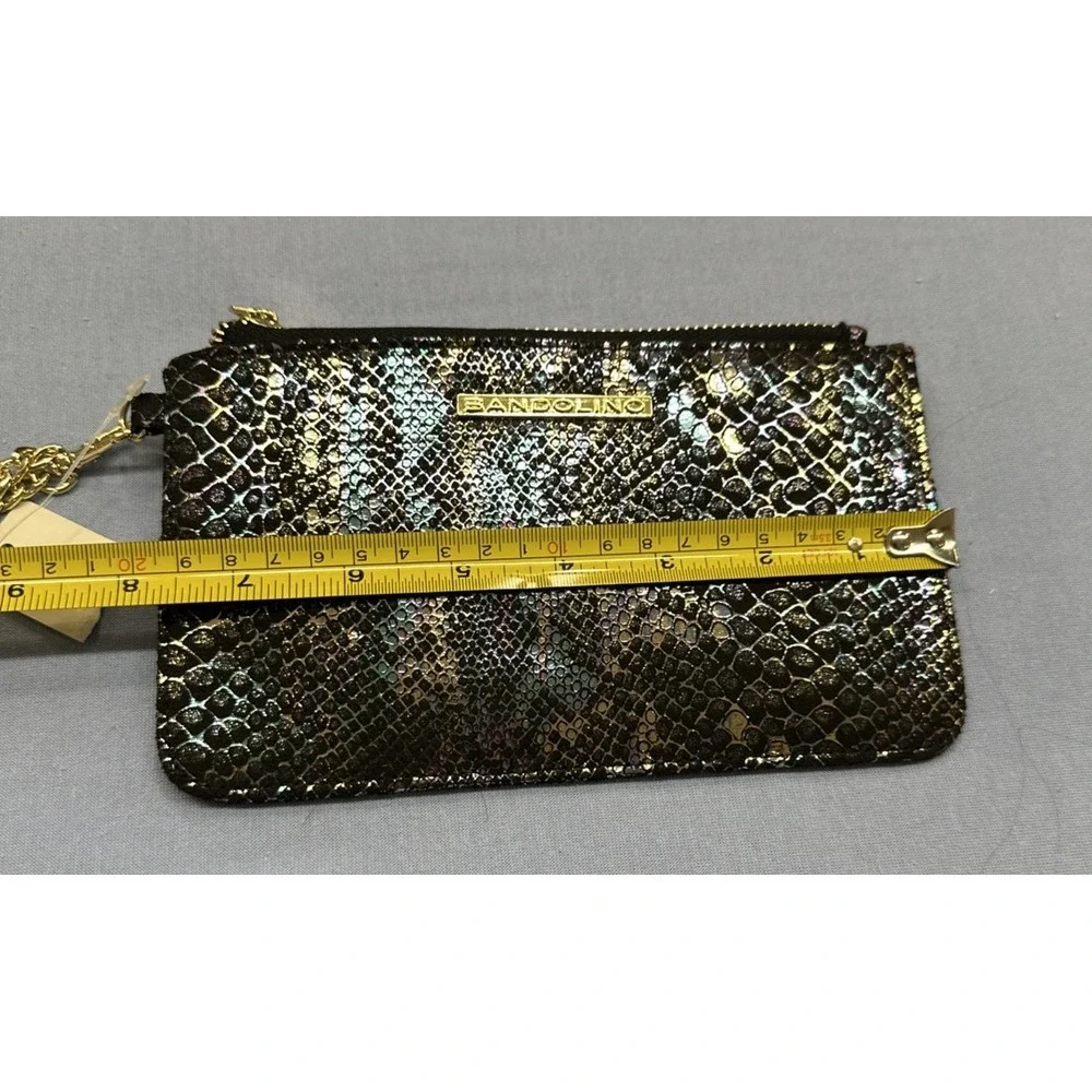 BANDOLINO Gold Chain Link Wristlet Wallet Faux‎ Python Skin Metallic Multi RDIF